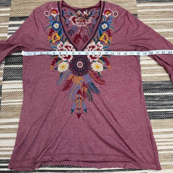 Johnny Was Womens Darielle Flute Sleeve Tee Floral Embroidered Blackberry Medium - Picture 10 of 11